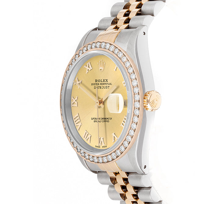 Rolex Datejust 36mm TWO TONE 16233 Champagne Dial | Roman Hour Markers | 1.8ct Diamond Bezel