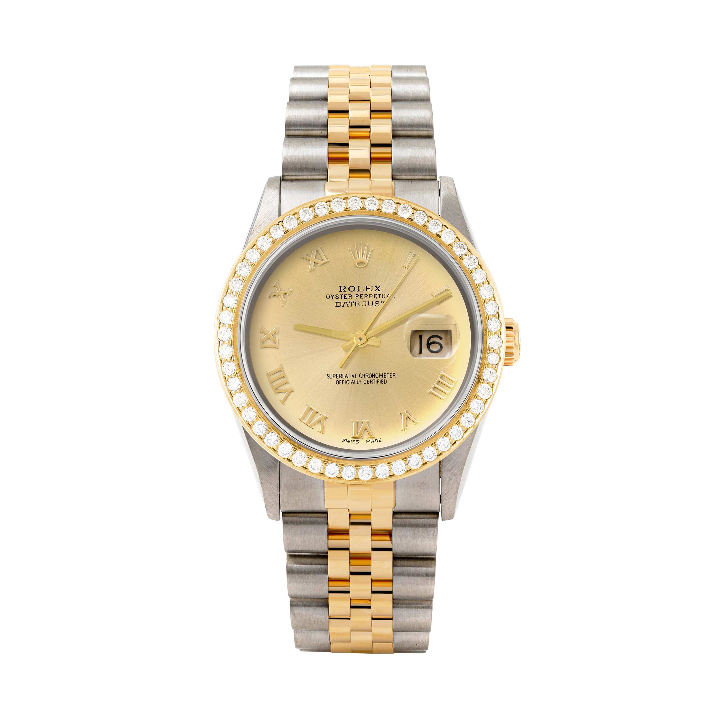 Rolex Datejust 36mm TWO TONE 16233 Champagne Dial | Roman Hour Markers | 1.8ct Diamond Bezel