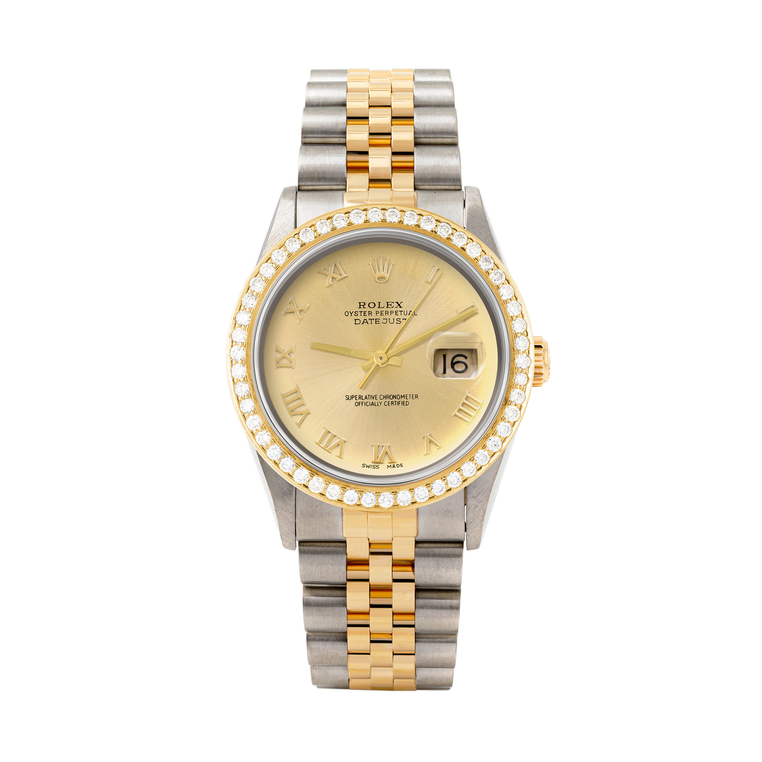 Rolex Datejust 36mm TWO TONE 16233 Champagne Dial | Roman Hour Markers | 1.8ct Diamond Bezel