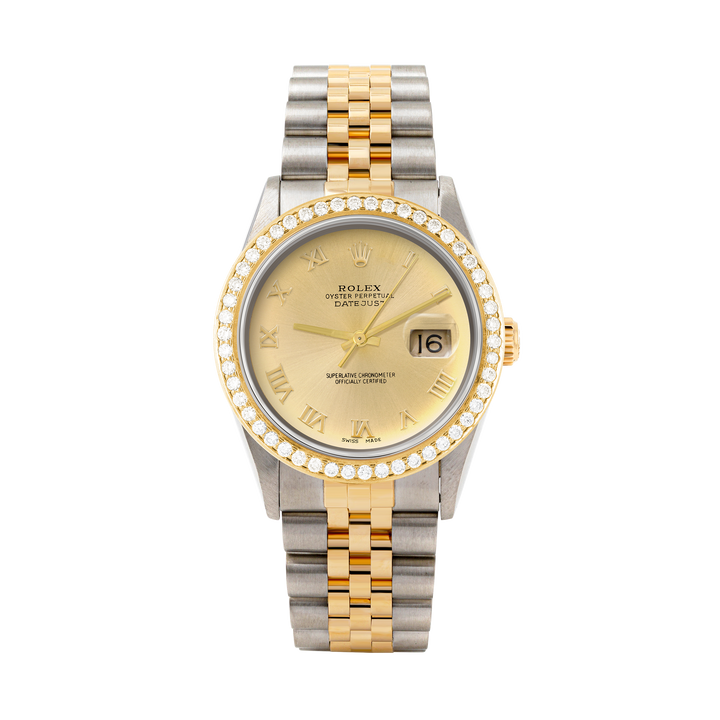 Rolex Datejust 36mm TWO TONE 16233 Champagne Dial | Roman Hour Markers | 1.8ct Diamond Bezel