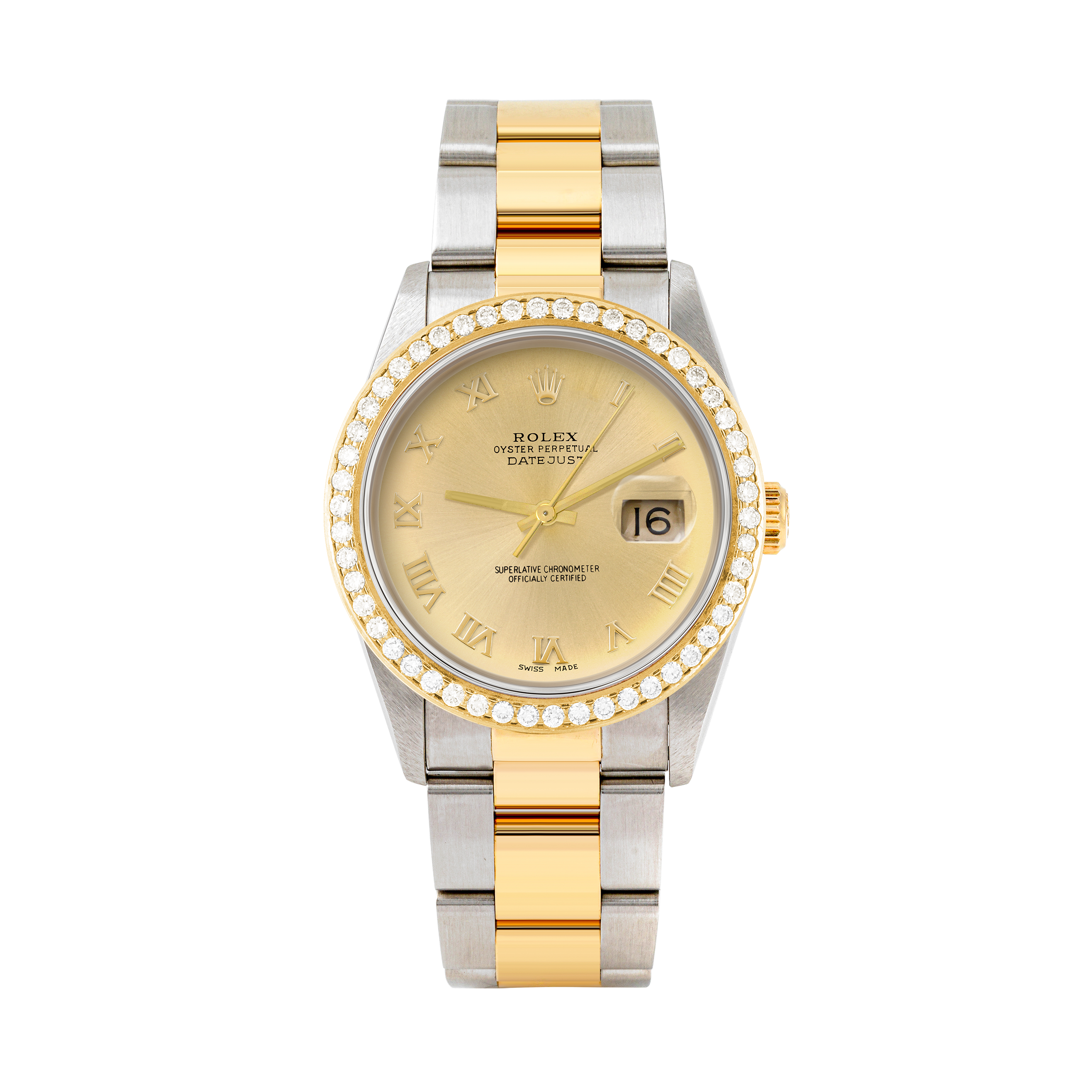 Rolex Datejust 36mm TWO TONE 16233 Champagne Dial | Roman Hour Markers | 1.8ct Diamond Bezel