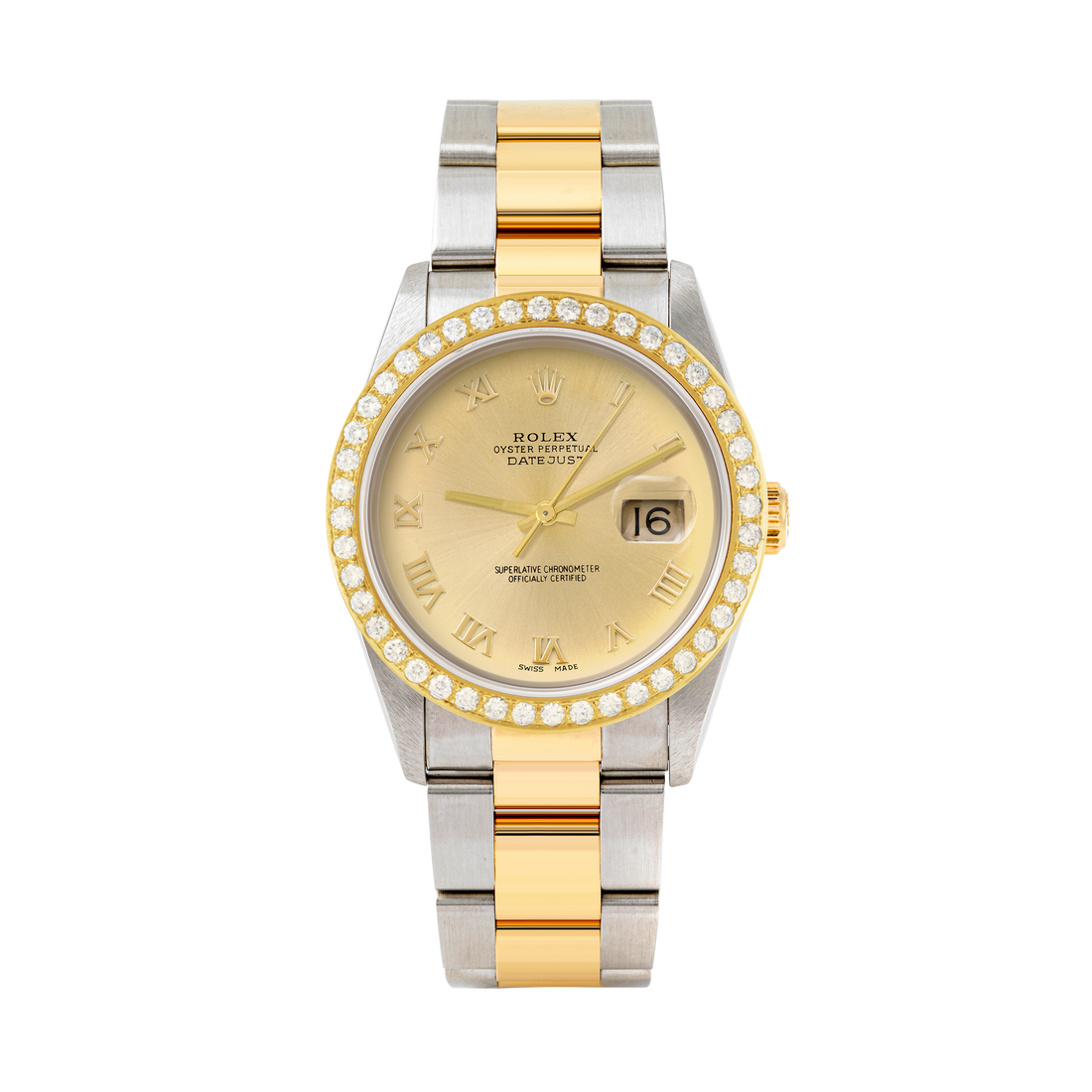 Rolex Datejust 36mm TWO TONE 16233  Champagne  Dial | Roman Hour Markers | 2ct Diamond Bezel