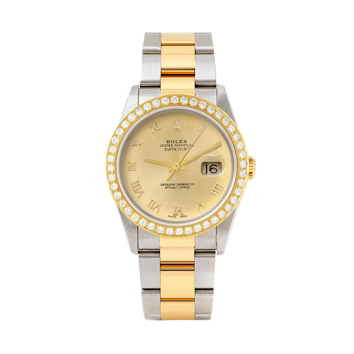 Rolex Datejust 36mm TWO TONE 16233  Champagne  Dial | Roman Hour Markers | 2ct Diamond Bezel