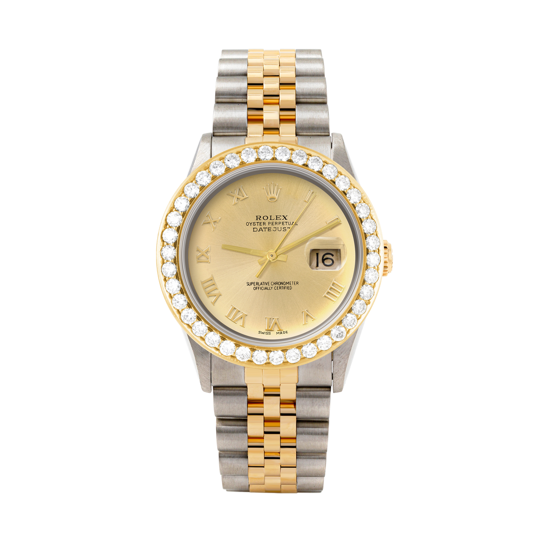 Rolex Datejust 36mm TWO TONE 16233  Champagne  Dial | Roman Hour Markers | 2.5ct Diamond Bezel