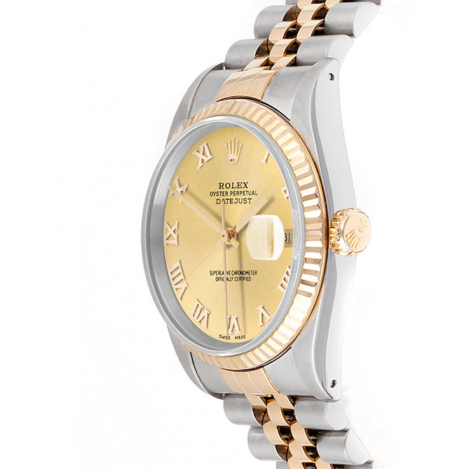 Rolex Datejust 36mm TWO TONE 16233 Champagne Dial | Roman Hour Markers | Fluted Bezel