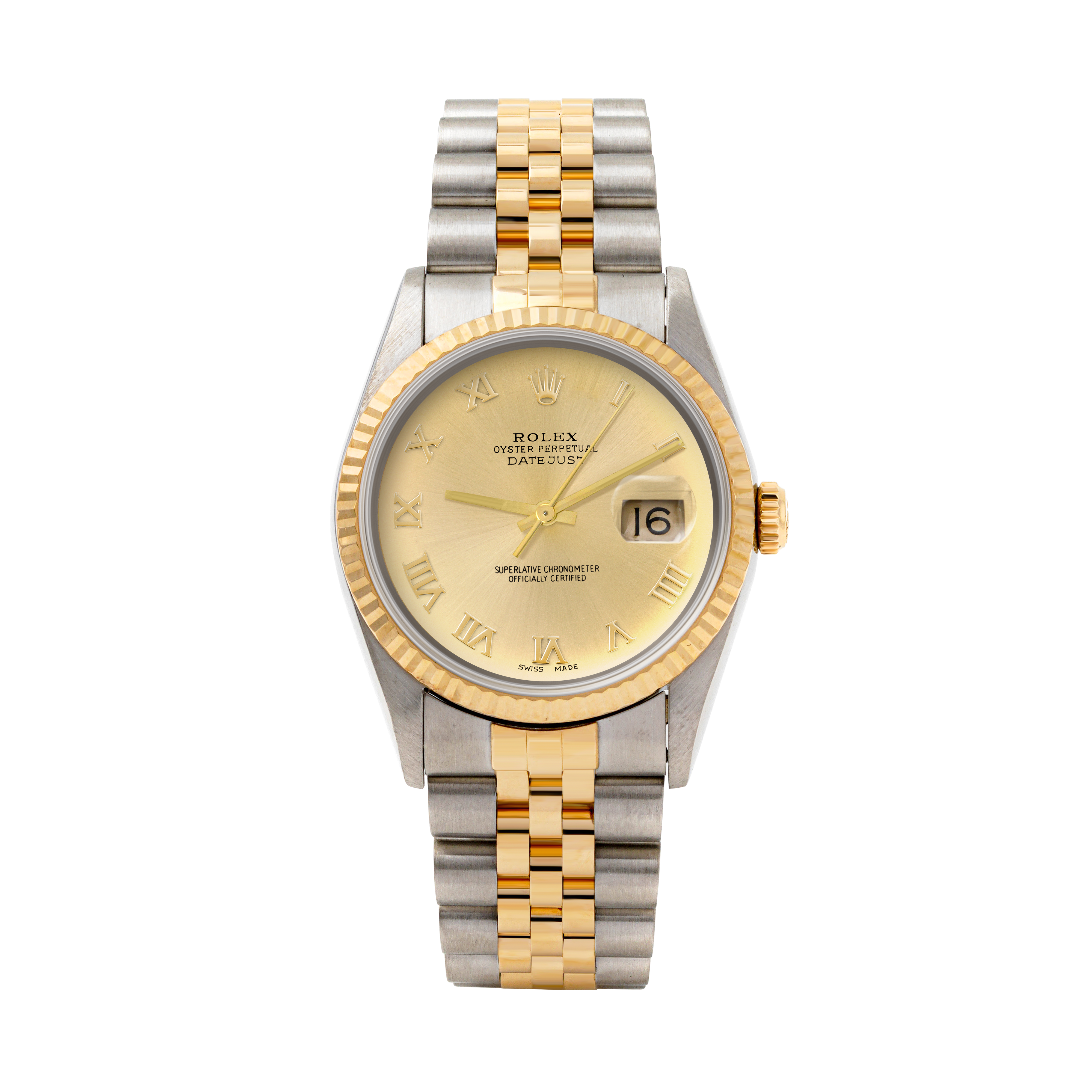 Rolex Datejust 36mm TWO TONE 16233 Champagne Dial | Roman Hour Markers | Fluted Bezel