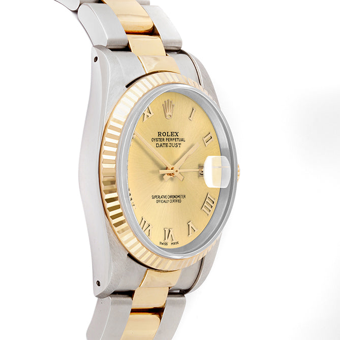 Rolex Datejust 36mm TWO TONE 16233 Champagne Dial | Roman Hour Markers | Fluted Bezel