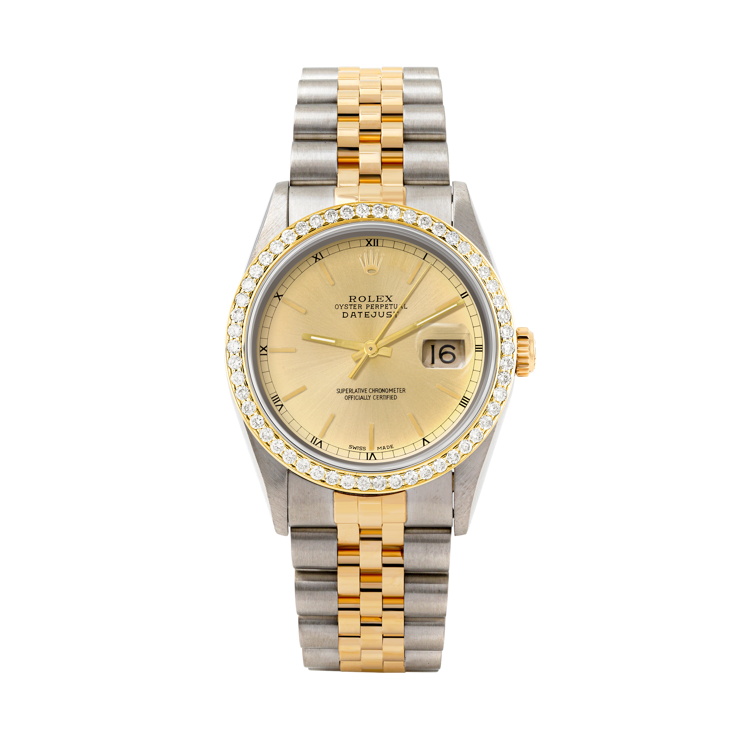 Rolex Datejust 36mm TWO TONE 16233 Champagne Dial |  Stick Hour Markers | 1ct Diamond Bezel