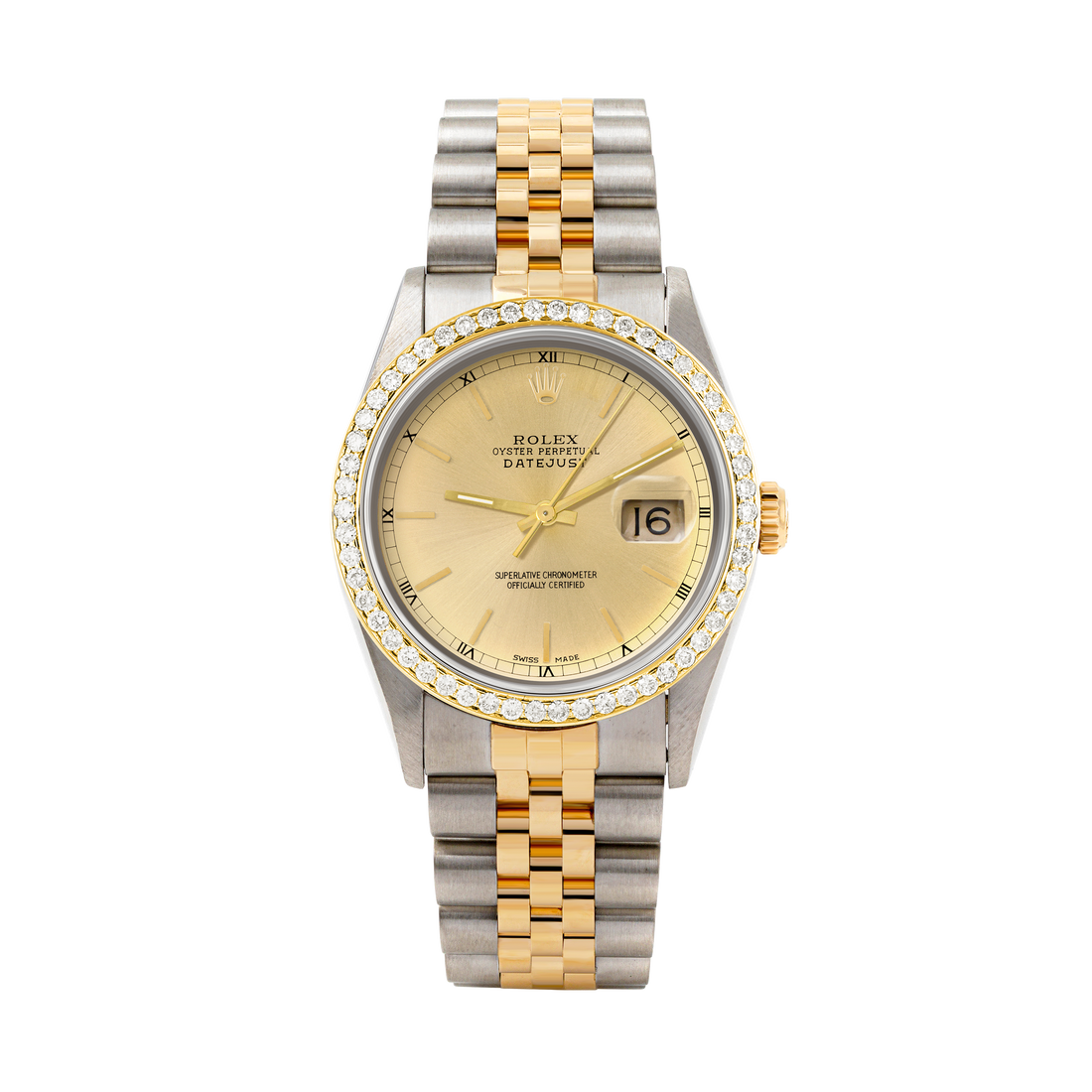 Rolex Datejust 36mm TWO TONE 16233 Champagne Dial | Stick Hour Markers | 1ct Diamond Bezel