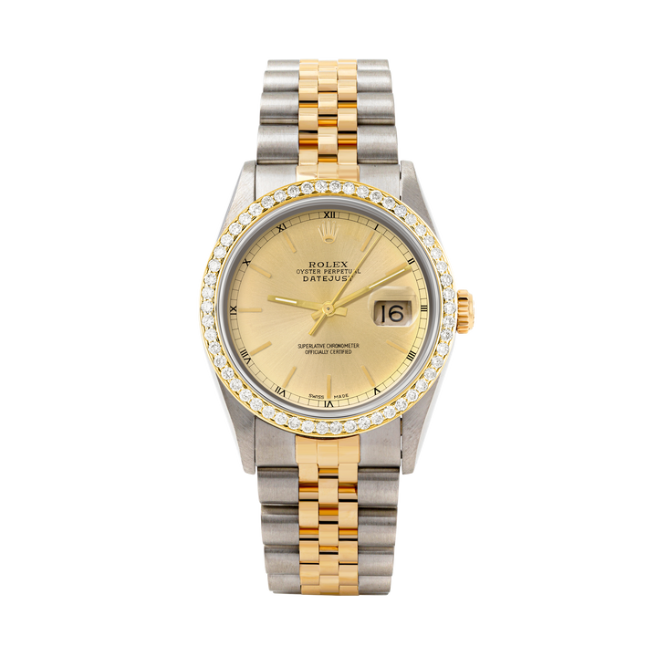 Rolex Datejust 36mm TWO TONE 16233 Champagne Dial | Stick Hour Markers | 1ct Diamond Bezel