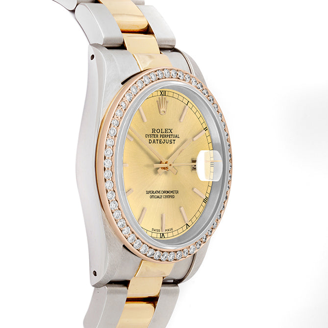 Rolex Datejust 36mm TWO TONE 16233 Champagne Dial | Stick Hour Markers | 1ct Diamond Bezel