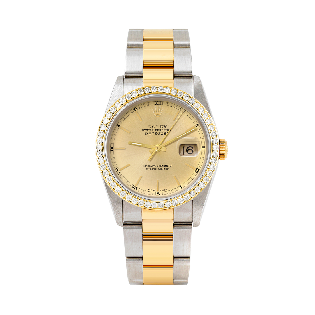 Rolex Datejust 36mm TWO TONE 16233 Champagne Dial | Stick Hour Markers | 1ct Diamond Bezel