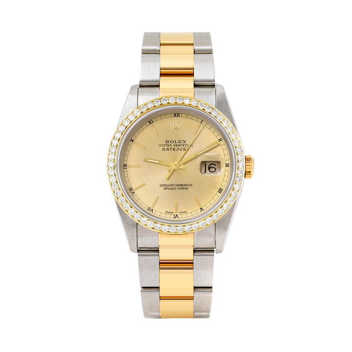 Rolex Datejust 36mm TWO TONE 16233 Champagne Dial | Stick Hour Markers | 1ct Diamond Bezel