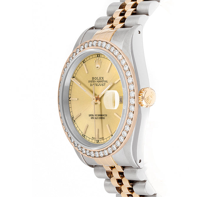 Rolex Datejust 36mm TWO TONE 16233 Champagne Dial | Stick Hour Markers | 1.8ct Diamond Bezel