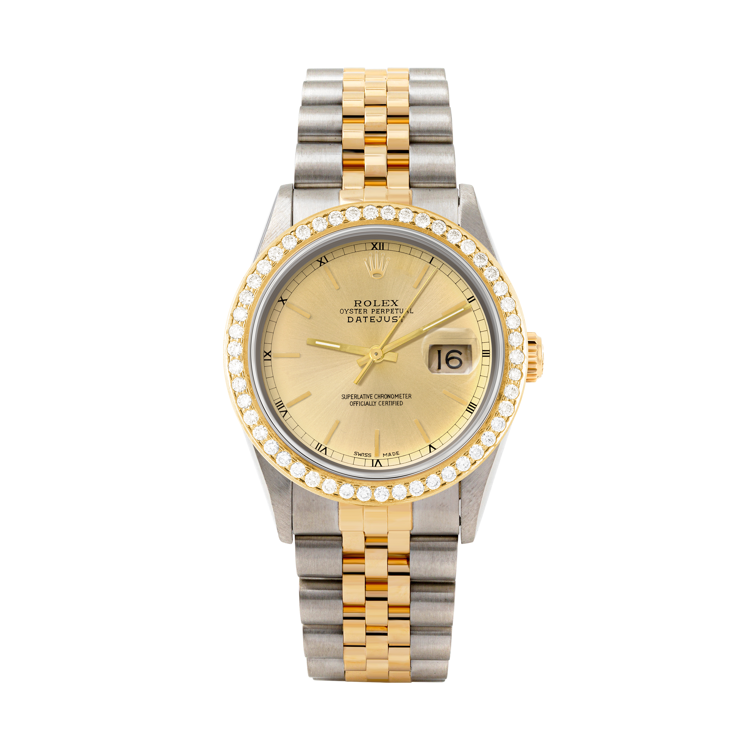 Rolex Datejust 36mm TWO TONE 16233 Champagne Dial | Stick Hour Markers | 1.8ct Diamond Bezel