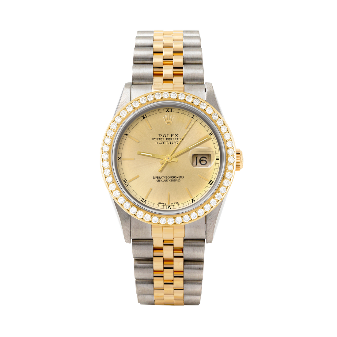 Rolex Datejust 36mm TWO TONE 16233 Champagne Dial | Stick Hour Markers | 1.8ct Diamond Bezel