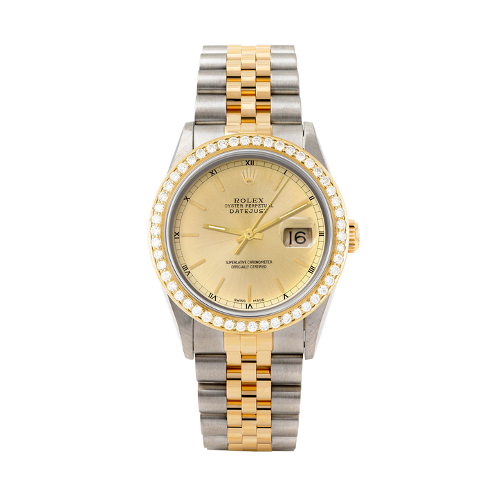 Rolex Datejust 36mm TWO TONE 16233 Champagne Dial | Stick Hour Markers | 1.8ct Diamond Bezel