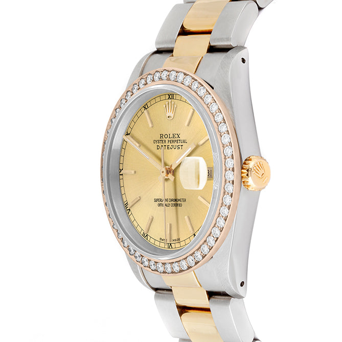 Rolex Datejust 36mm TWO TONE 16233 Champagne Dial | Stick Hour Markers | 1.8ct Diamond Bezel