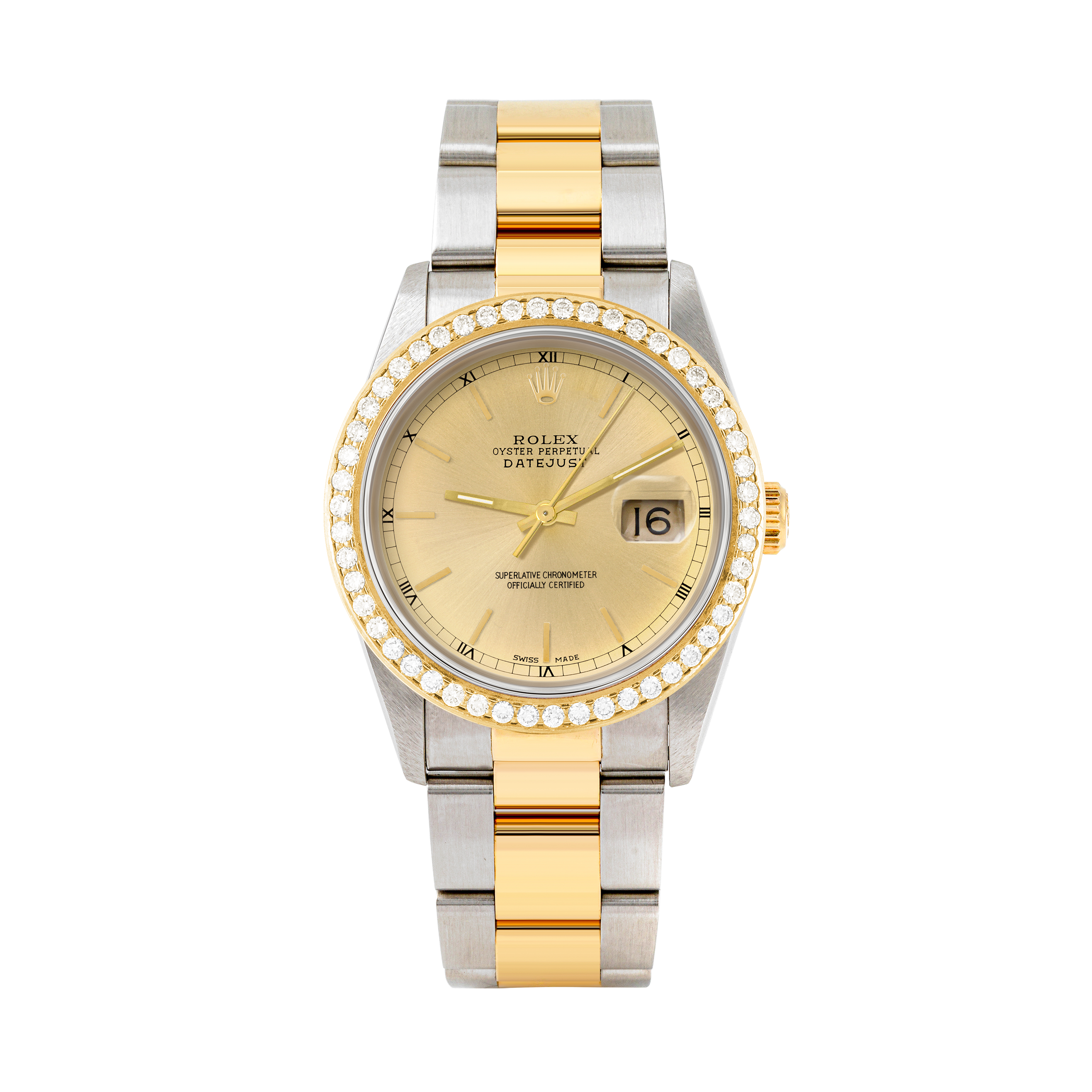 Rolex Datejust 36mm TWO TONE 16233 Champagne Dial | Stick Hour Markers | 1.8ct Diamond Bezel