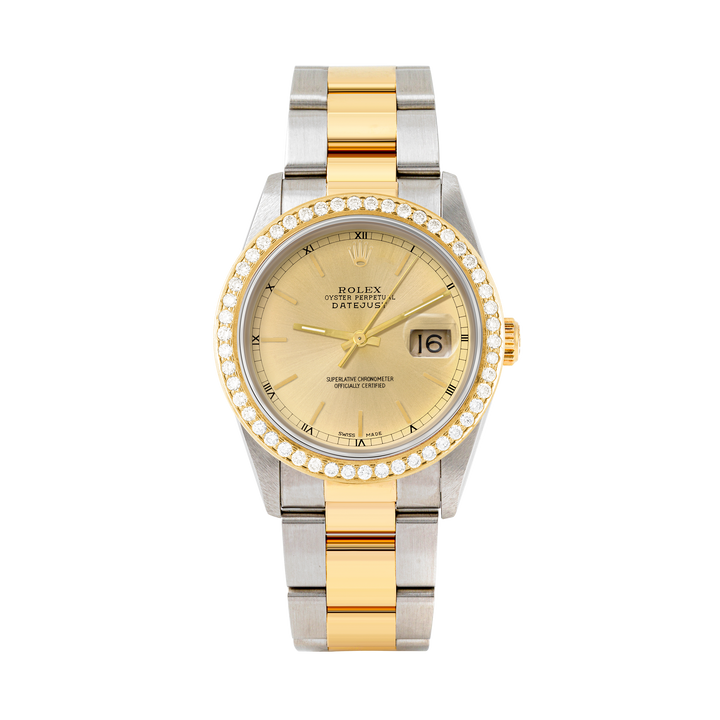 Rolex Datejust 36mm TWO TONE 16233 Champagne Dial | Stick Hour Markers | 1.8ct Diamond Bezel