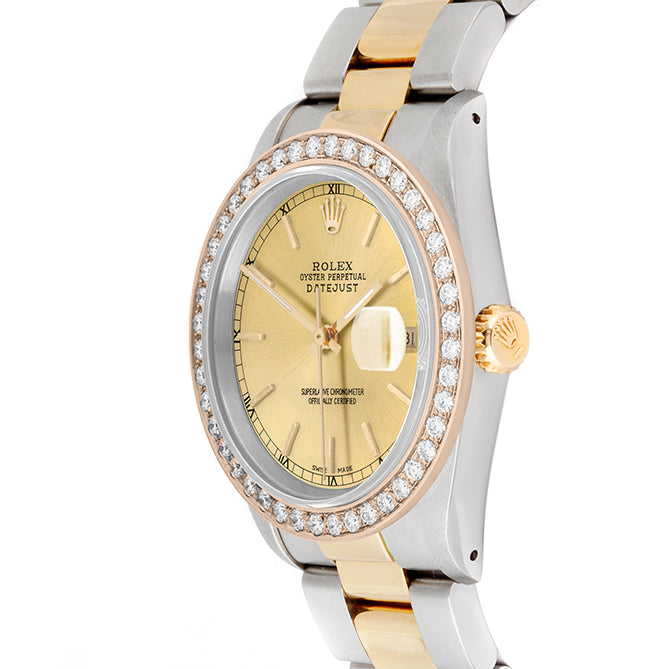 Rolex Datejust 36mm TWO TONE 16233 Champagne Dial | Stick Hour Markers | 2ct Diamond Bezel