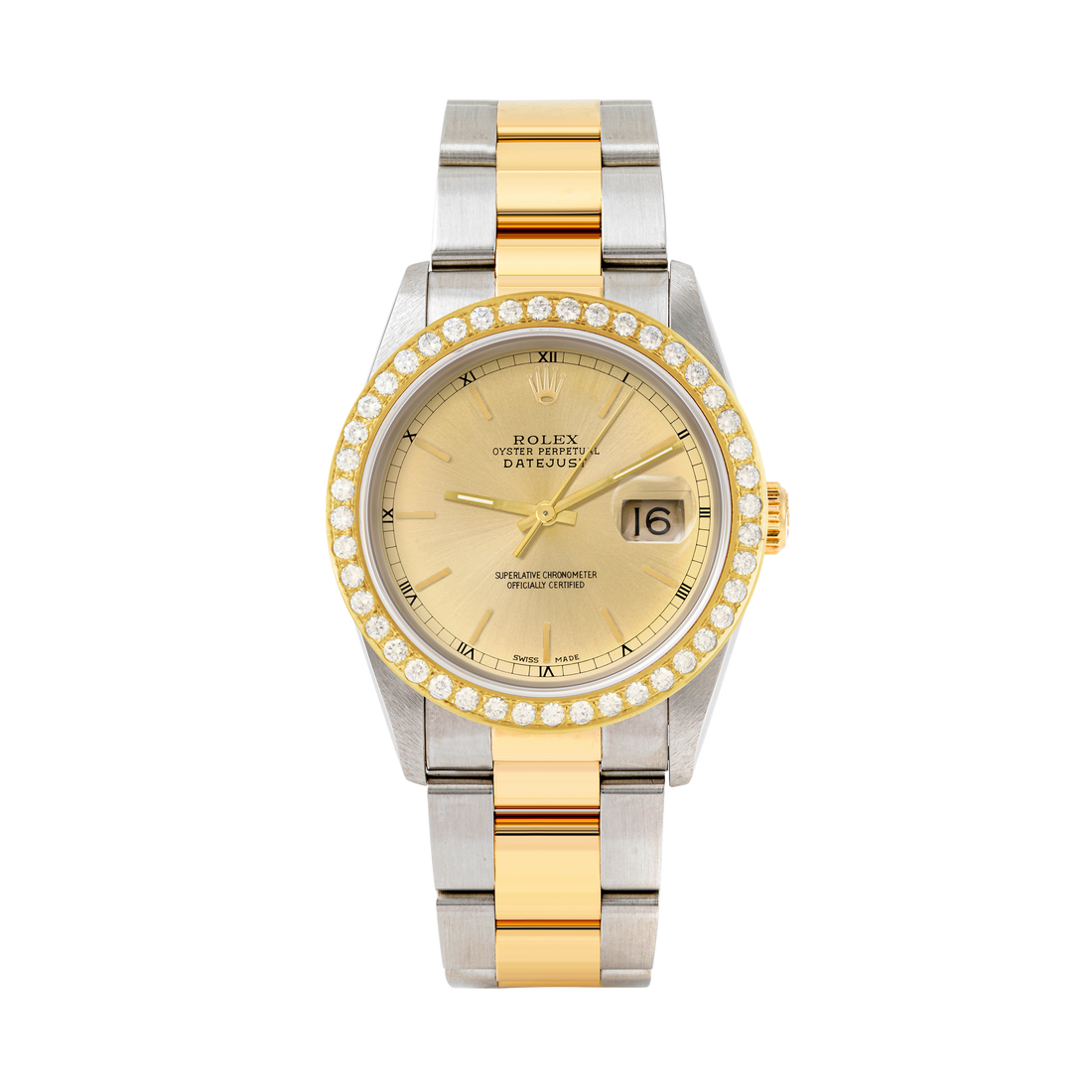 Rolex Datejust 36mm TWO TONE 16233 Champagne Dial | Stick Hour Markers | 2ct Diamond Bezel