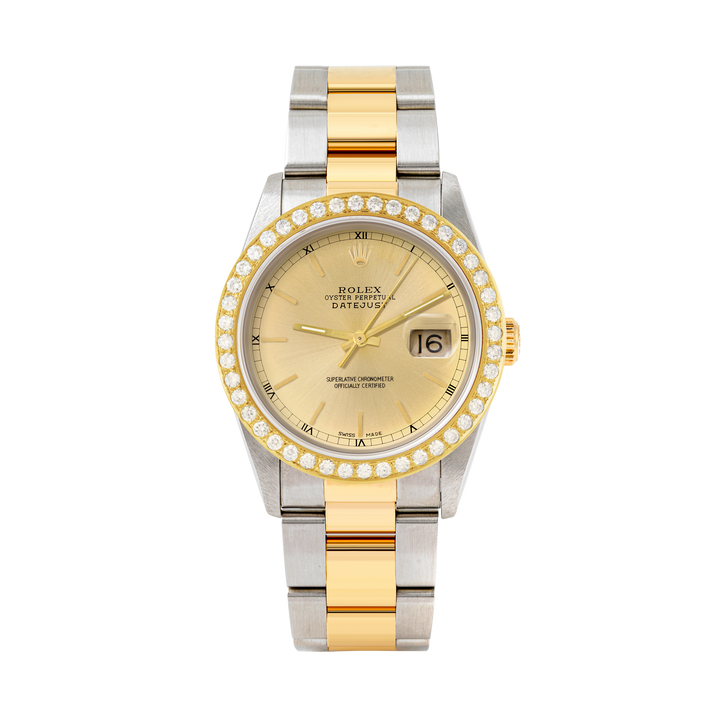 Rolex Datejust 36mm TWO TONE 16233 Champagne Dial | Stick Hour Markers | 2ct Diamond Bezel