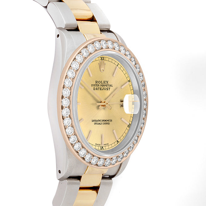 Rolex Datejust 36mm TWO TONE 16233  Champagne Dial | Stick Hour Markers | 2.5ct Diamond Bezel