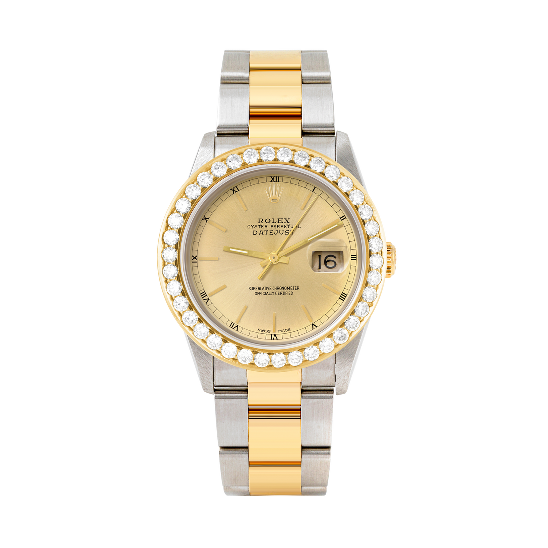Rolex Datejust 36mm TWO TONE 16233  Champagne Dial | Stick Hour Markers | 2.5ct Diamond Bezel