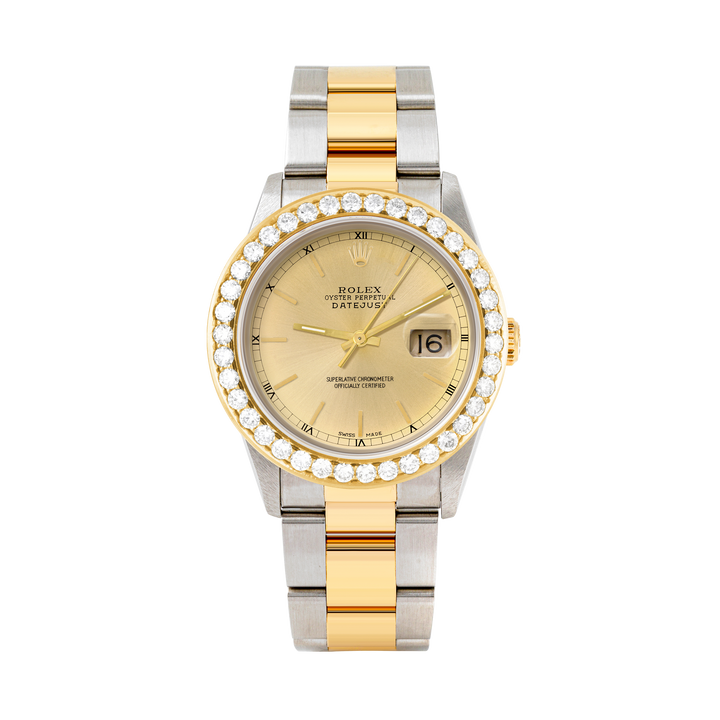 Rolex Datejust 36mm TWO TONE 16233  Champagne Dial | Stick Hour Markers | 2.5ct Diamond Bezel
