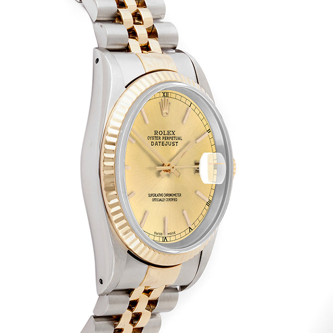 Rolex Datejust 36mm TWO TONE 16233 Champagne  Dial | Stick  Hour Markers | Fluted Bezel