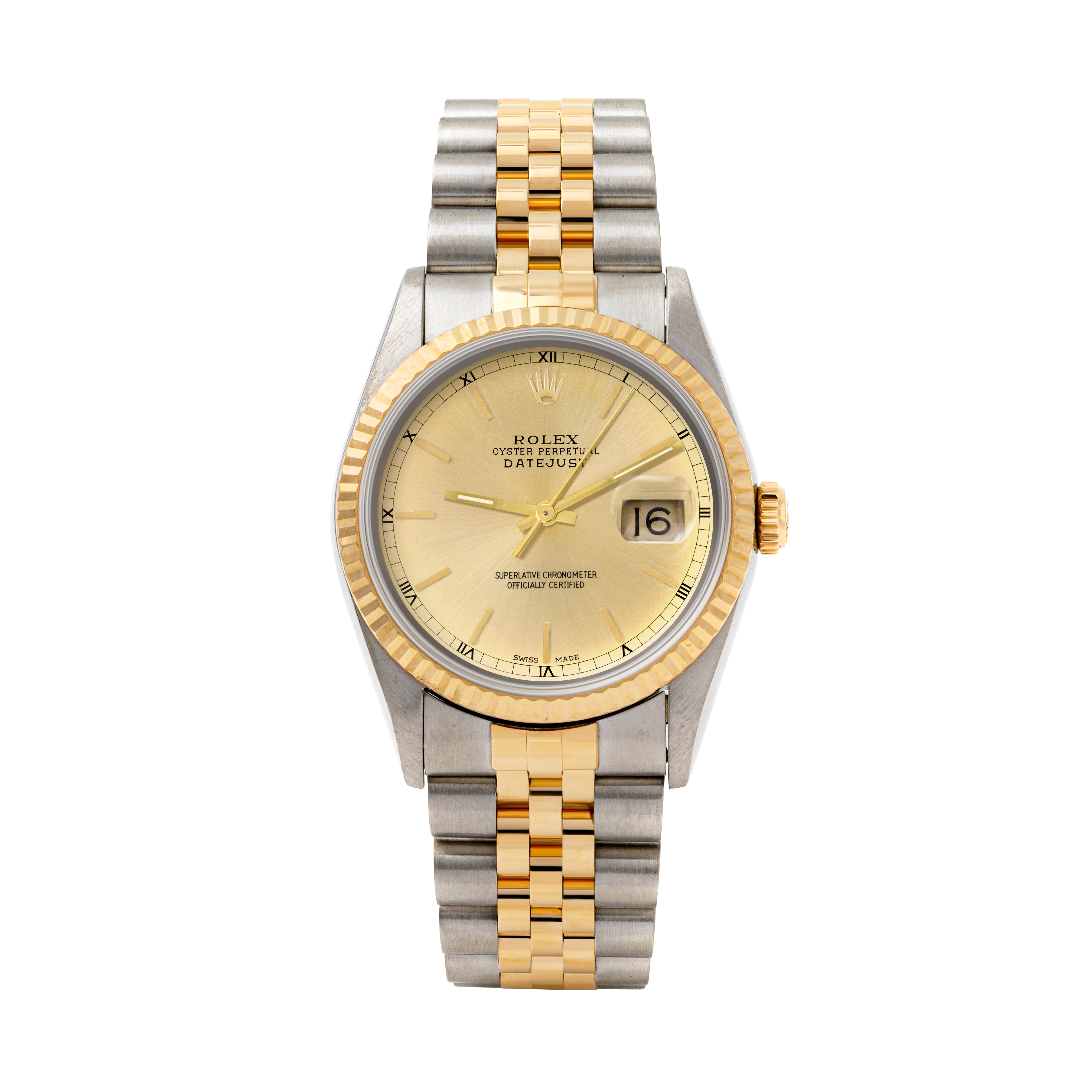 Rolex Datejust 36mm TWO TONE 16233 Champagne  Dial | Stick  Hour Markers | Fluted Bezel