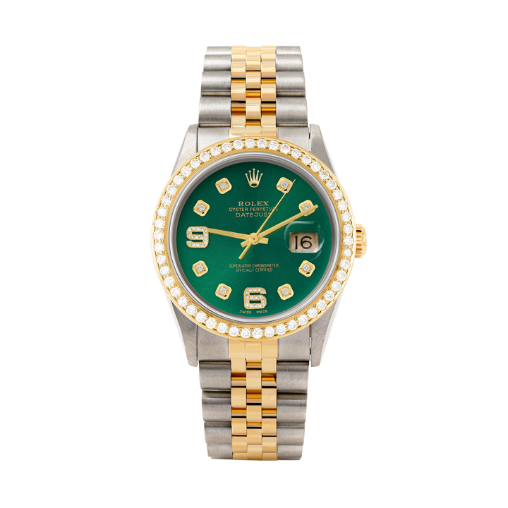 Rolex Datejust 36mm TWO TONE 16233 Green Dial | 6&9 Diamond Hour Markers | 1.8ct Diamond Bezel