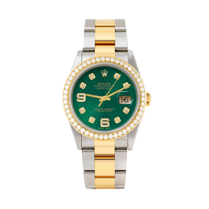 Rolex Datejust 36mm TWO TONE 16233 Green Dial | 6&9 Diamond Hour Markers | 1.8ct Diamond Bezel