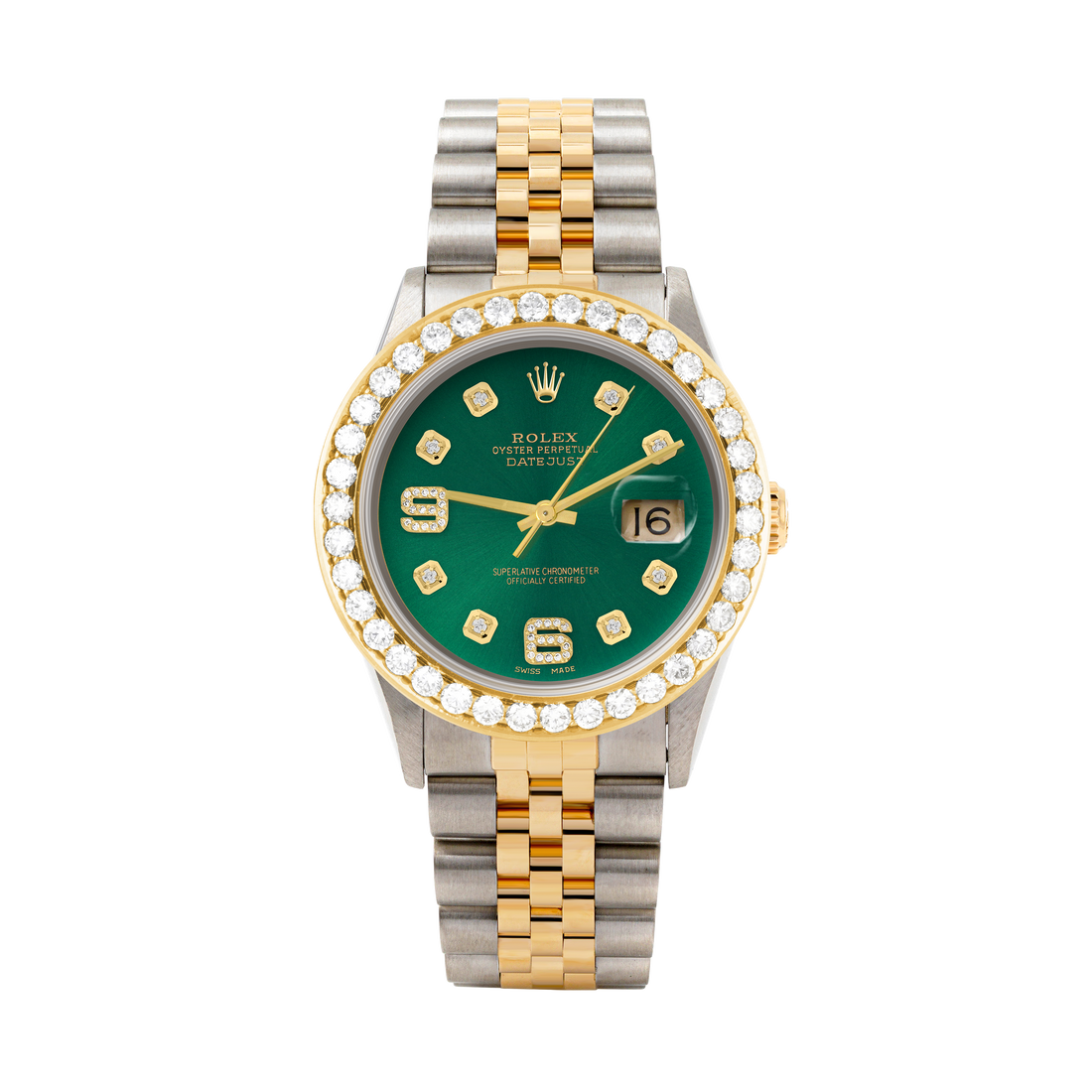 Rolex Datejust 36mm TWO TONE 16233 Green Dial | 6&9 Diamond Hour Markers | 2.5ct Diamond Bezel