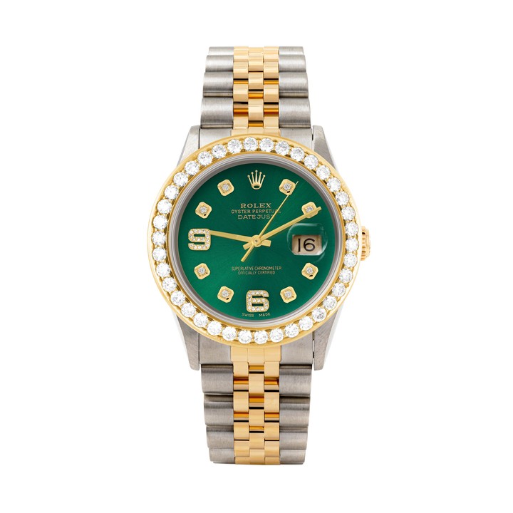 Rolex Datejust 36mm TWO TONE 16233 Green Dial | 6&9 Diamond Hour Markers | 2.5ct Diamond Bezel