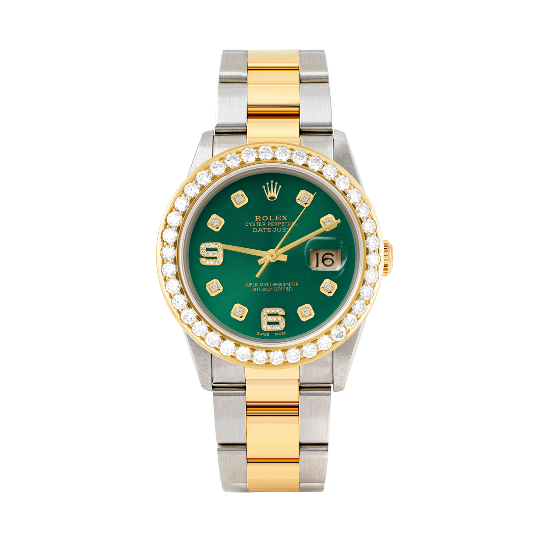 Rolex Datejust 36mm TWO TONE 16233 Green Dial | 6&9 Diamond Hour Markers | 2.5ct Diamond Bezel