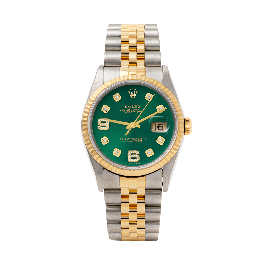 Rolex Datejust 36mm TWO TONE 16233 Green Dial | 6&9 Diamond  Hour Markers | Fluted Bezel