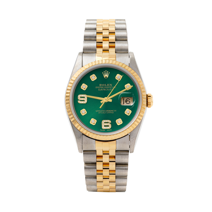 Rolex Datejust 36mm TWO TONE 16233 Green Dial | 6&9 Diamond  Hour Markers | Fluted Bezel