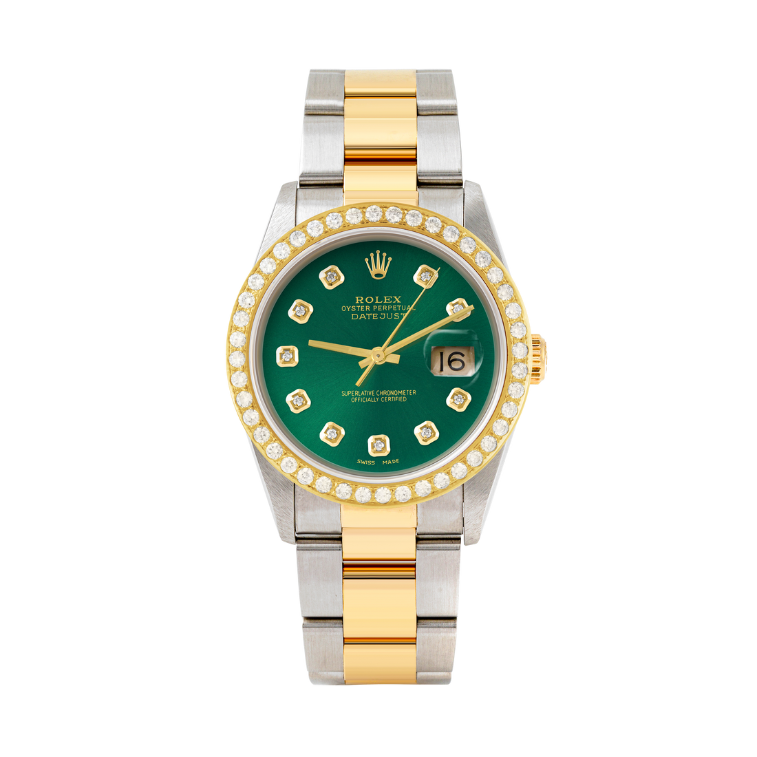 Rolex Datejust 36mm TWO TONE 16233 Green Dial | Diamond Hour Markers | 2ct Diamond Bezel