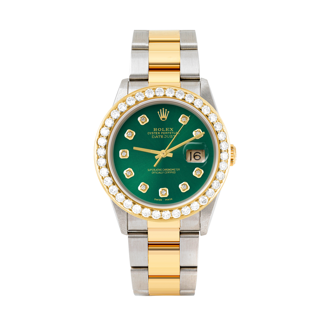 Rolex Datejust 36mm TWO TONE 16233 Green  Dial | Diamond Hour Markers | 2.5ct Diamond Bezel