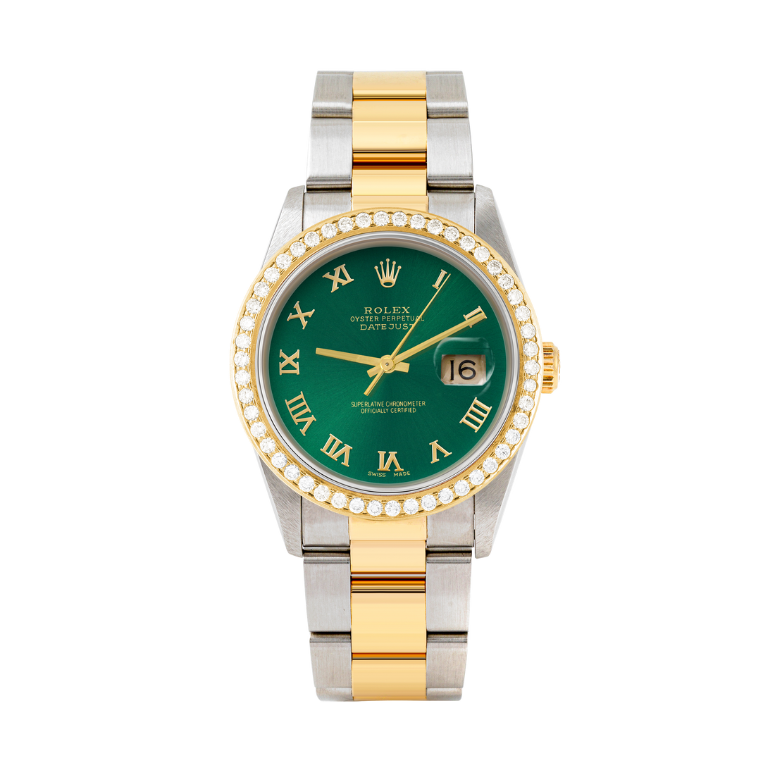 Rolex Datejust 36mm TWO TONE 16233 Green Dial | Roman Hour Markers | 1.8ct Diamond Bezel