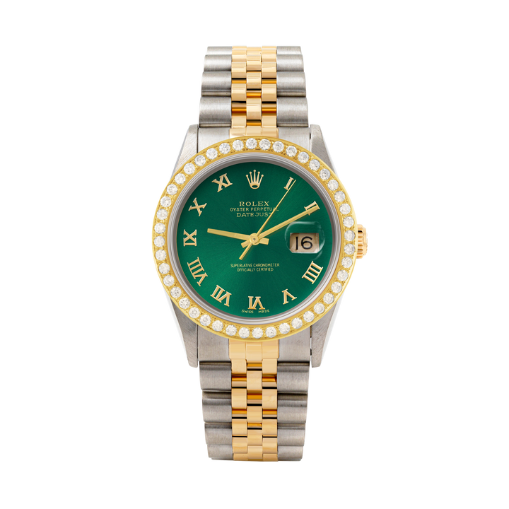 Rolex Datejust 36mm TWO TONE 16233  Green  Dial | Roman Hour Markers | 2ct Diamond Bezel