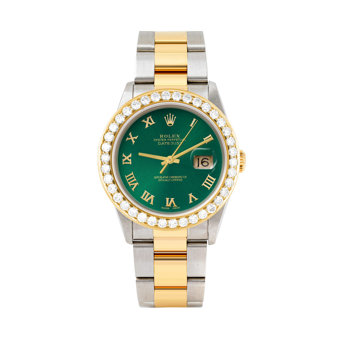 Rolex Datejust 36mm TWO TONE 16233  Green  Dial | Roman Hour Markers | 2.5ct Diamond Bezel