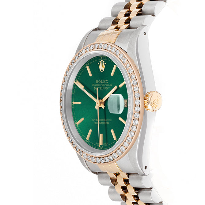 Rolex Datejust 36mm TWO TONE 16233 Green Dial | 6&9 Diamond Hour Markers | 2.5ct Diamond Bezel