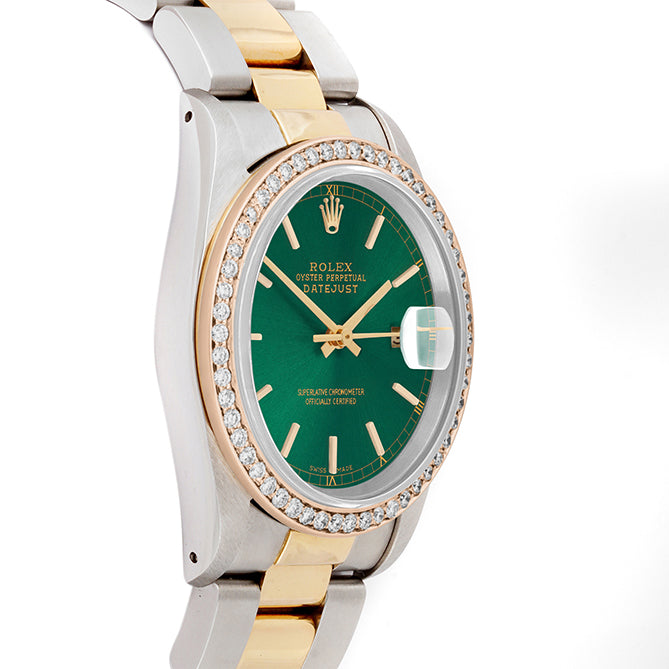 Rolex Datejust 36mm TWO TONE 16233 Green Dial | 6&9 Diamond Hour Markers | 2.5ct Diamond Bezel