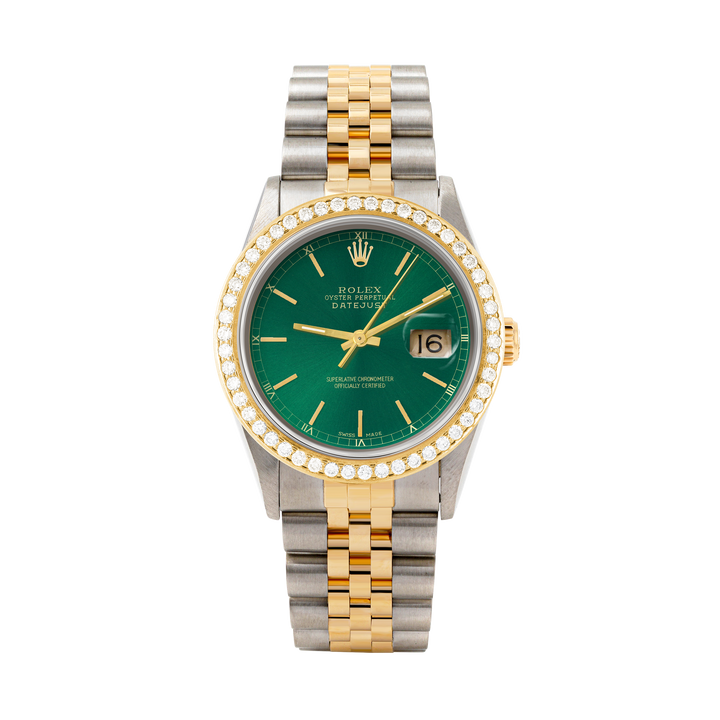 Rolex Datejust 36mm TWO TONE 16233 Green Dial | Stick Hour Markers | 1.8ct Diamond Bezel