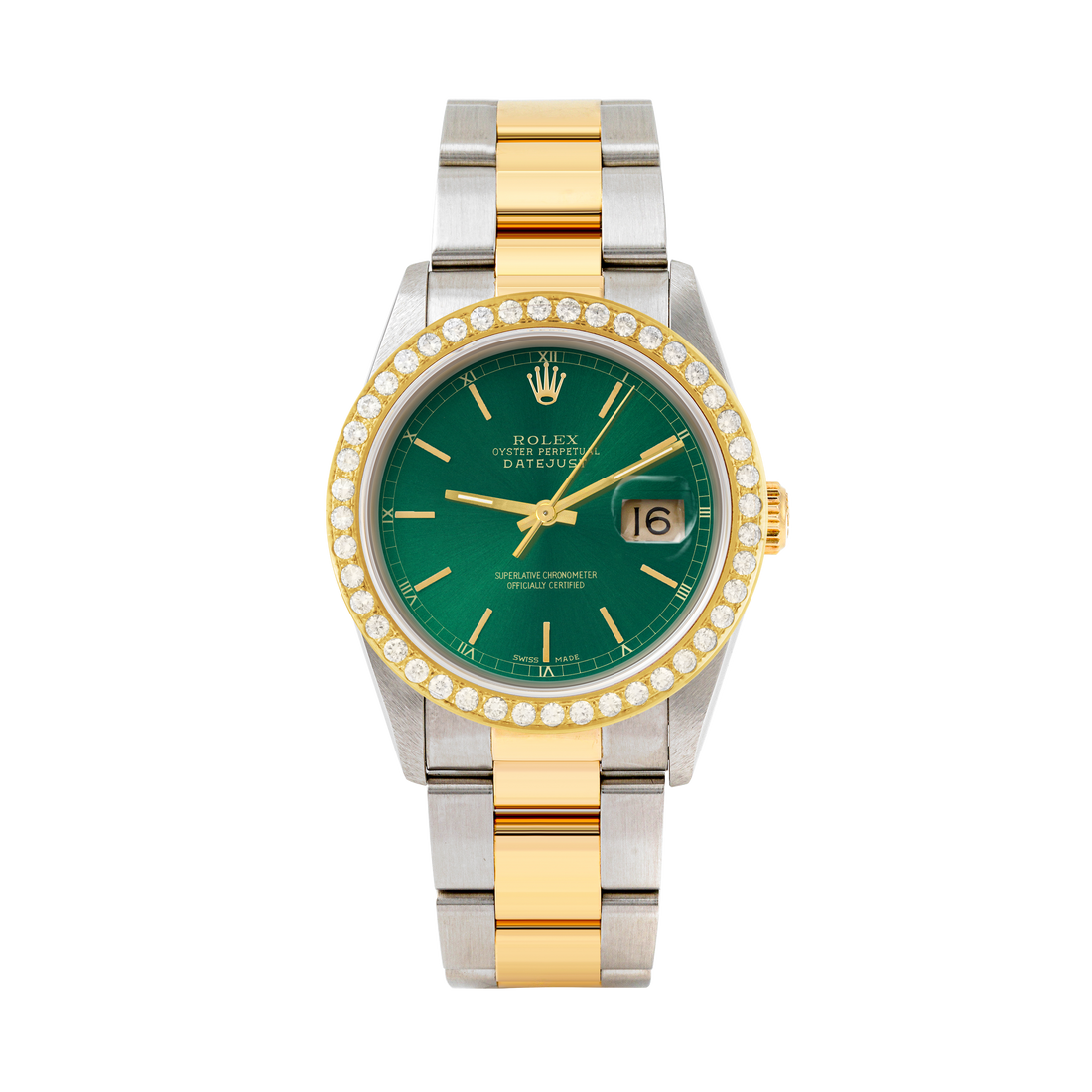 Rolex Datejust 36mm TWO TONE 16233 Green Dial | Stick Hour Markers | 2ct Diamond Bezel