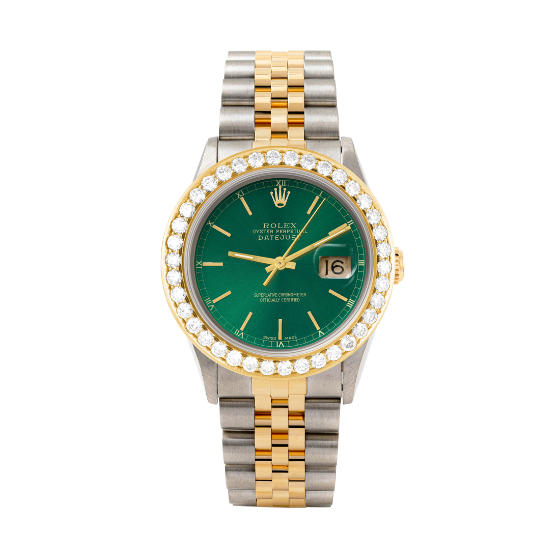 Rolex Datejust 36mm TWO TONE 16233  Green Dial | Stick Hour Markers | 2.5ct Diamond Bezel