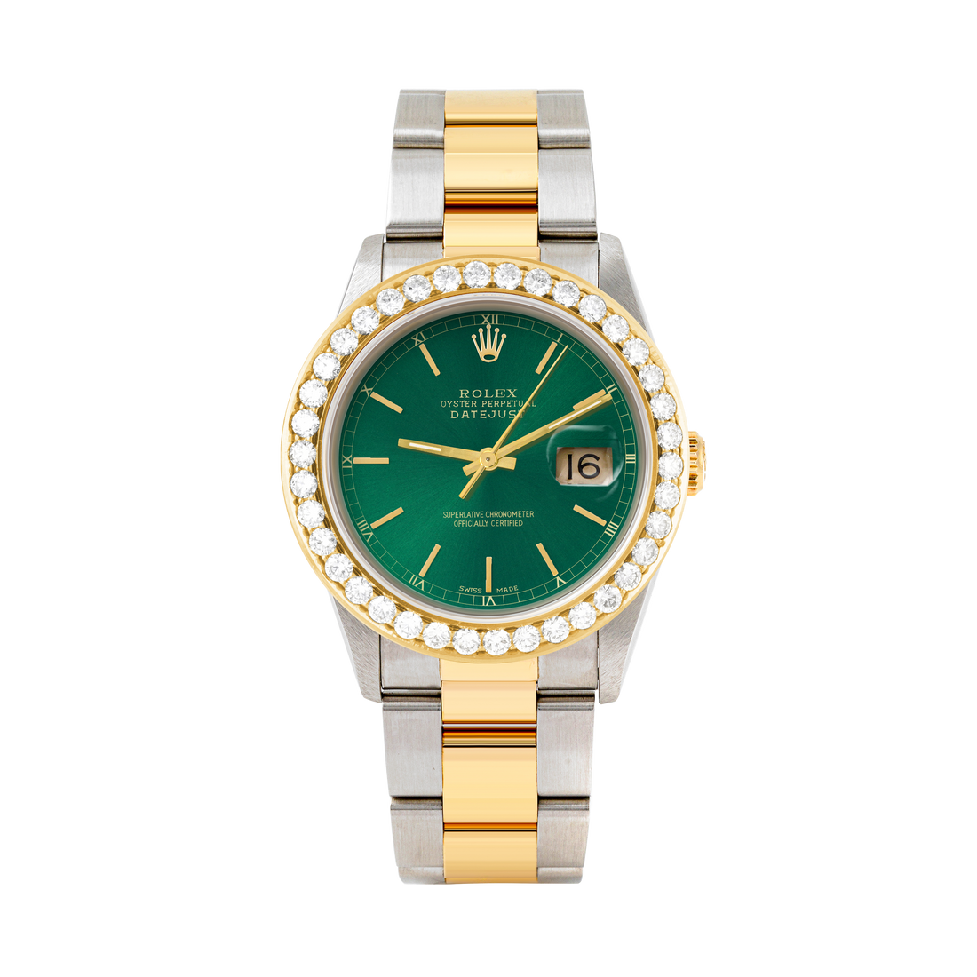 Rolex Datejust 36mm TWO TONE 16233  Green Dial | Stick Hour Markers | 2.5ct Diamond Bezel